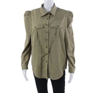 Interdee Womens Collared Green Long Sleeve Button-Up Blouse Size L